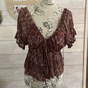 NWT LIFE Crop Pink Brown Top S